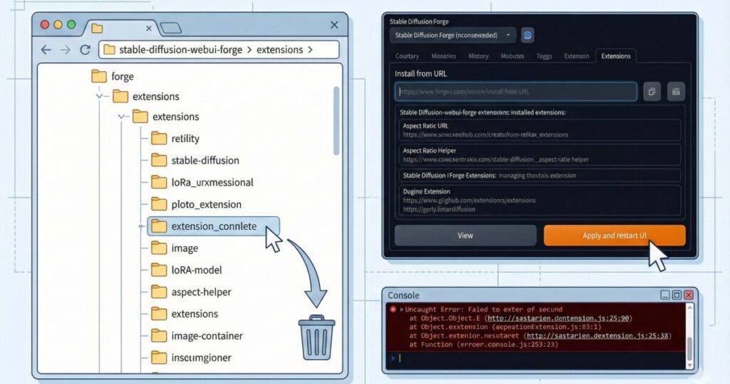 Stable Diffusion Forge拡張機能の追加・削除とエラー対処法