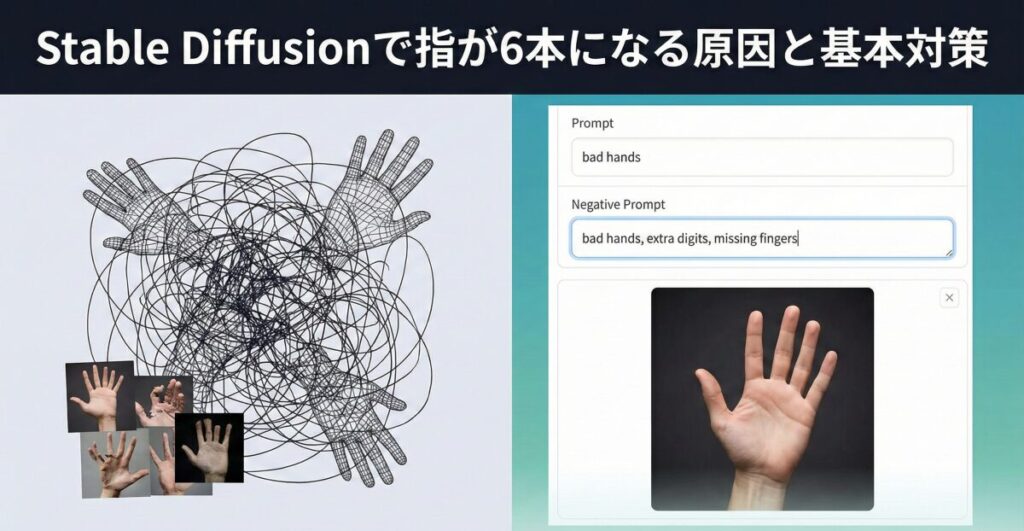 Stable Diffusionで指が6本になる原因と基本対策