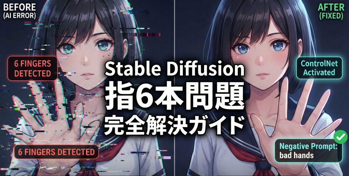 Stable Diffusionで指が6本になる？手の奇形を防ぐ対策と修正法を解説！