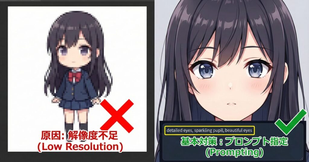 Stable Diffusionで目が崩れる原因と目を綺麗にする基本