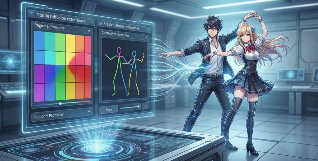 Stable Diffusionの複数キャラ生成を拡張機能やLoRAで極める