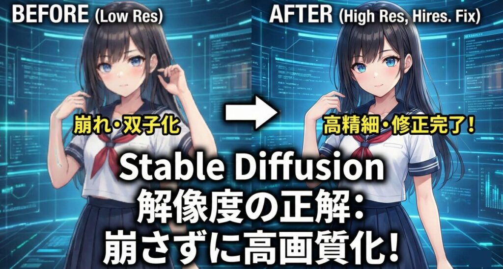 Stable Diffusionの解像度おすすめ設定！崩れずサイズを大きくする方法