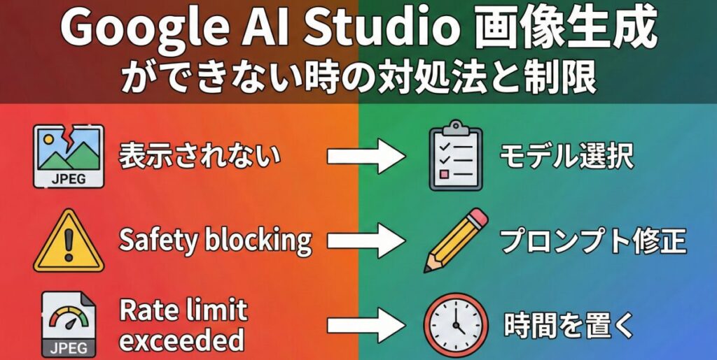 Google AI Studio 画像生成 ができない時の対処法と制限